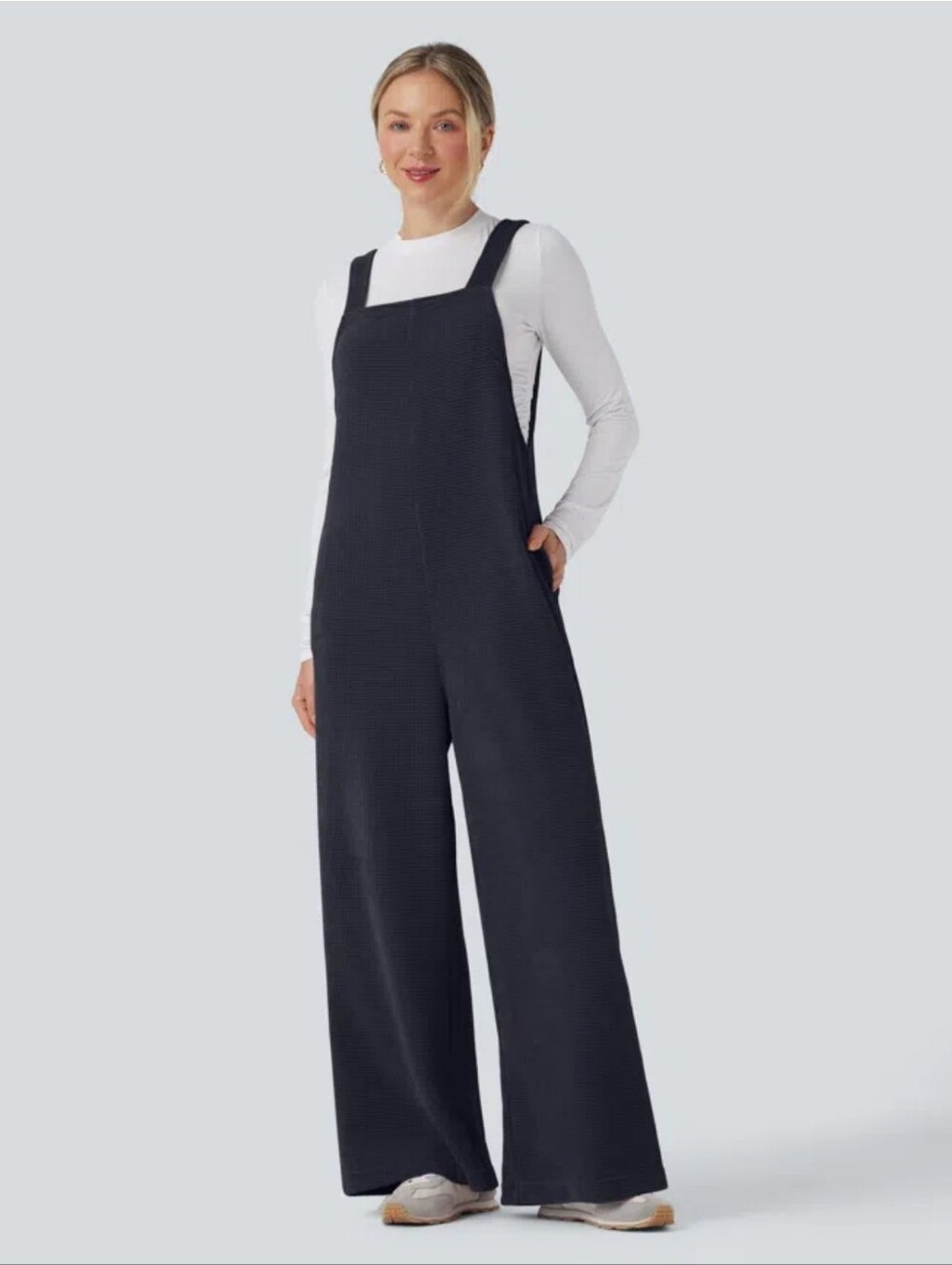 Halara Tie Back Chenille Waffle Casual Overalls with Pockets Size L